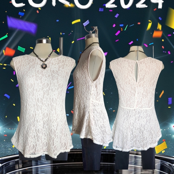 KISMET Luxury Beige Lace Sleeves Blouse Size L - Picture 1 of 15